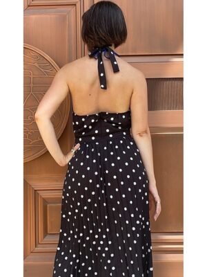 Casual Swing Polka Dot Halter Sleeveless Maxi Dress - Image 7