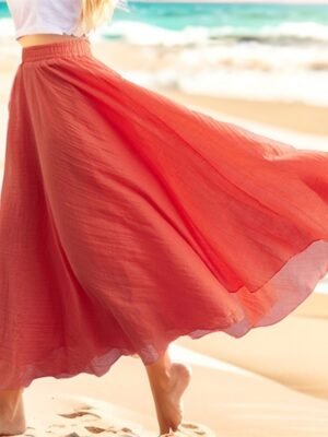 Casual Swing Solid High Waist Maxi Skirt - Image 1