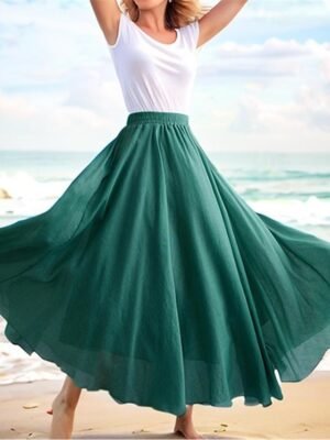 Casual Swing Solid High Waist Maxi Skirt - Image 3