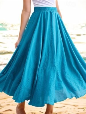 Casual Swing Solid High Waist Maxi Skirt - Image 3