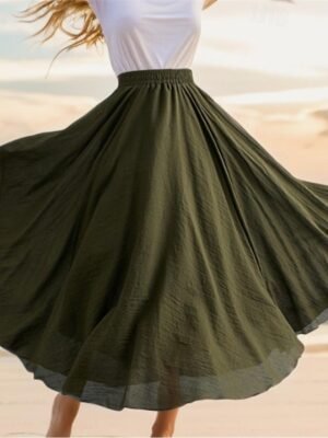 Casual Swing Solid High Waist Maxi Skirt - Image 4