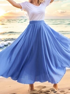 Casual Swing Solid High Waist Maxi Skirt - Image 4
