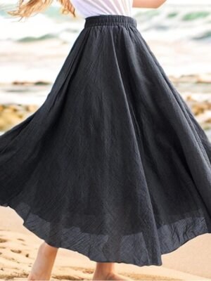 Casual Swing Solid High Waist Maxi Skirt - Image 5