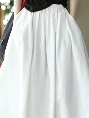 Casual Swing Solid High Waist Midi Skirt - Image 3