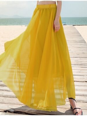 Casual Swing Solid Layered Chiffon Maxi Skirt - Image 1