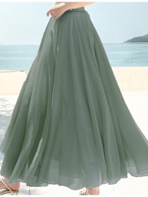 Casual Swing Solid Layered Chiffon Maxi Skirt - Image 11