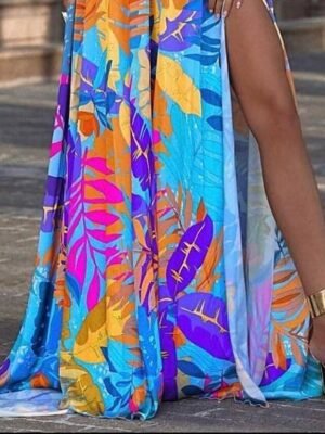Casual Swing Solid V Neck Sleeveless Maxi Dress - Image 5