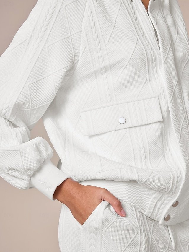 Casual Textured Crew Neck Raglan Sleeve Bomber Jacket - Image 2