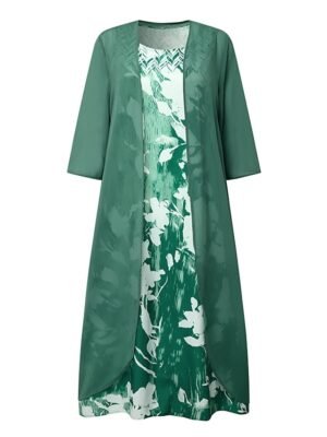 Casual Two Piece Floral U Neck Half Sleeve Midi Dress - Image 2