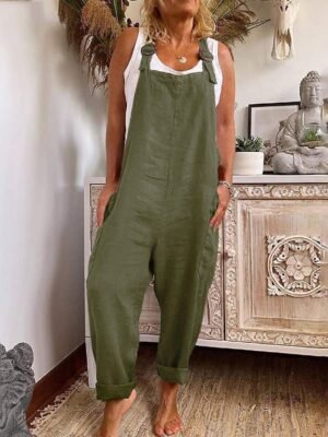 Casual Utility Plain Bib Full Length Jumpsuit - Image 1