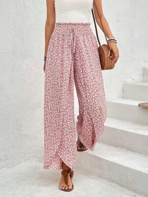 Casual Wide Leg Geometric High Waist Long Trousers - Image 1