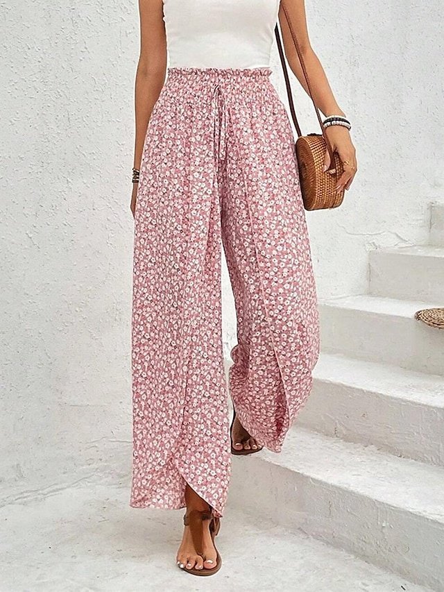 Casual Wide Leg Geometric High Waist Long Trousers - Image 1