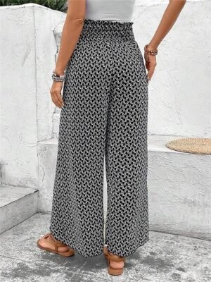 Casual Wide Leg Geometric High Waist Long Trousers - Image 11