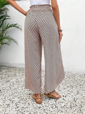 Casual Wide Leg Geometric High Waist Long Trousers - Image 16