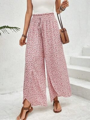 Casual Wide Leg Geometric High Waist Long Trousers - Image 2