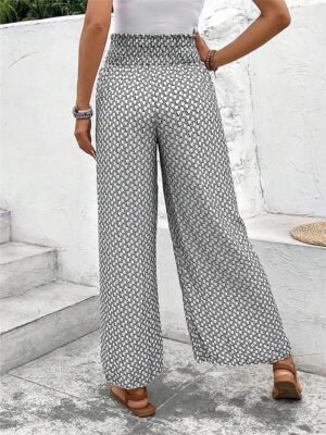 Casual Wide Leg Geometric High Waist Long Trousers - Image 21