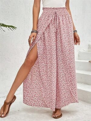 Casual Wide Leg Geometric High Waist Long Trousers - Image 3