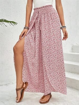 Casual Wide Leg Geometric High Waist Long Trousers - Image 4