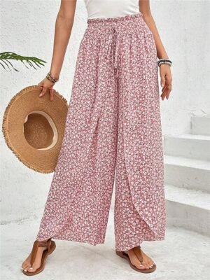 Casual Wide Leg Geometric High Waist Long Trousers - Image 5