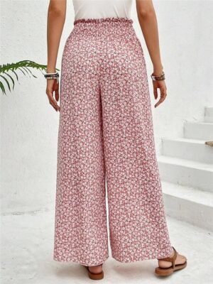 Casual Wide Leg Geometric High Waist Long Trousers - Image 6