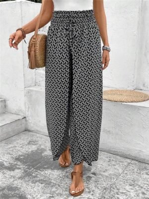 Casual Wide Leg Geometric High Waist Long Trousers - Image 8