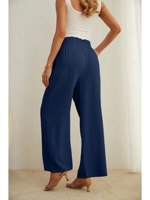 Casual Wide Leg High Waist Lace-Up Trousers - Image 2