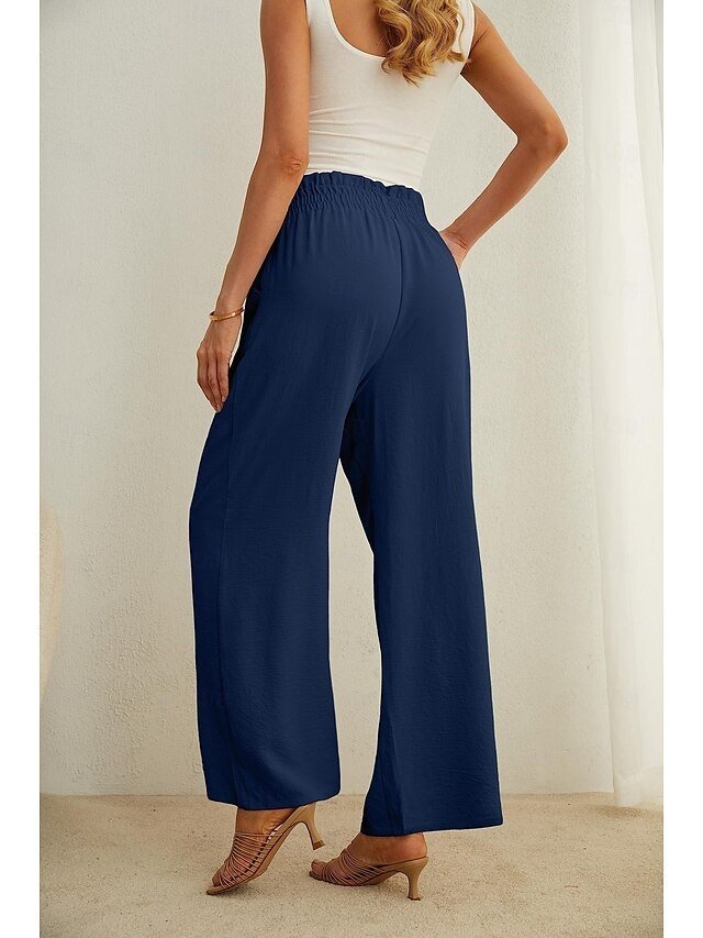 Casual Wide Leg High Waist Lace-Up Trousers - Image 2