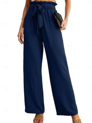 Casual Wide Leg High Waist Lace-Up Trousers - Image 3