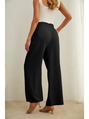 Casual Wide Leg High Waist Lace-Up Trousers - Image 5