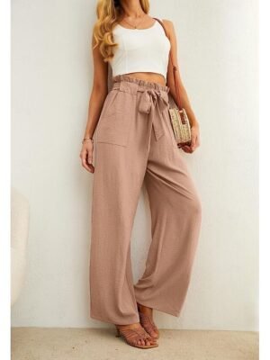 Casual Wide Leg High Waist Lace-Up Trousers - Image 6