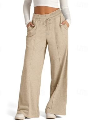 Casual Wide Leg Plain Elastic Waist Full Length Culottes - Image 9