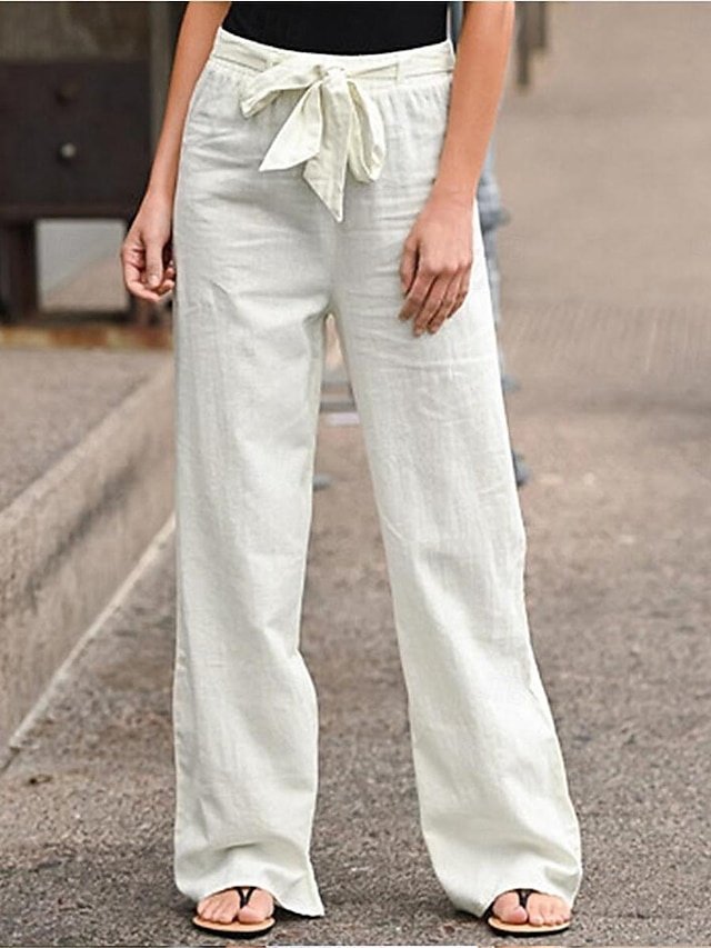 Casual Wide Leg Plain High Waist Long Trousers - Image 1