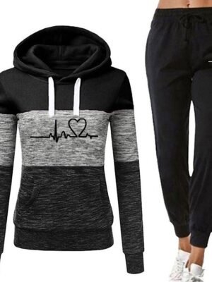 Casual Winter Quick Dry Long Sleeve Colour Block Tracksuit - Image 3