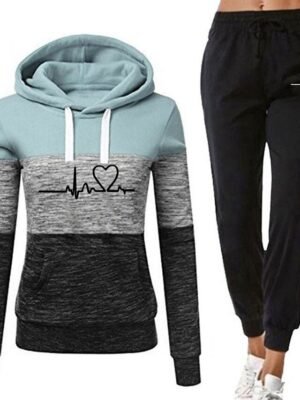 Casual Winter Quick Dry Long Sleeve Colour Block Tracksuit - Image 4