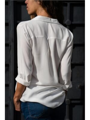 Casual Work Plain Shirt Collar Long Sleeve Blouse - Image 6