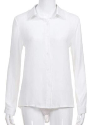 Casual Work Plain Shirt Collar Long Sleeve Blouse - Image 7