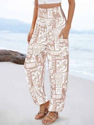 Chic Baggy Multi-Colour Geometric High Waist Full Length Pants - Image 1
