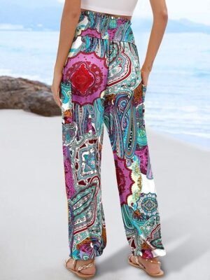 Chic Baggy Multi-Colour Geometric High Waist Full Length Pants - Image 10
