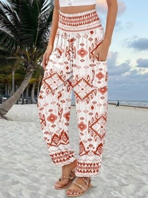 Chic Baggy Multi-Colour Geometric High Waist Full Length Pants - Image 11