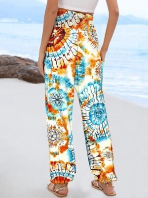 Chic Baggy Multi-Colour Geometric High Waist Full Length Pants - Image 6