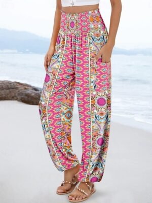 Chic Baggy Multi-Colour Geometric High Waist Full Length Pants - Image 7