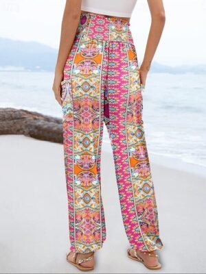 Chic Baggy Multi-Colour Geometric High Waist Full Length Pants - Image 8