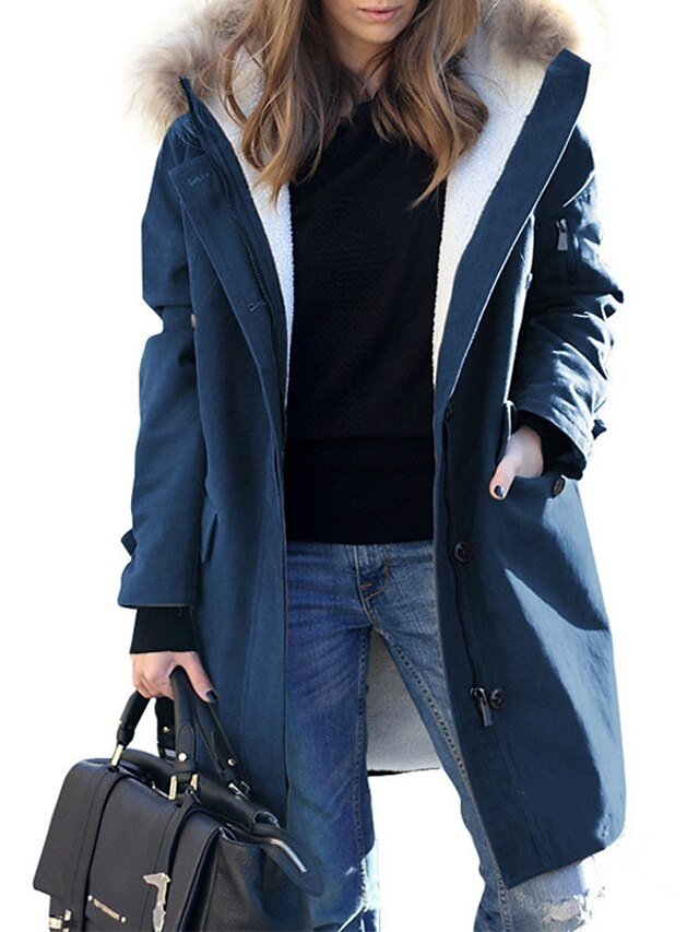 Chic Casual Solid Fur Collar Long Winter Parka - Image 1