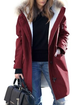 Chic Casual Solid Fur Collar Long Winter Parka - Image 3
