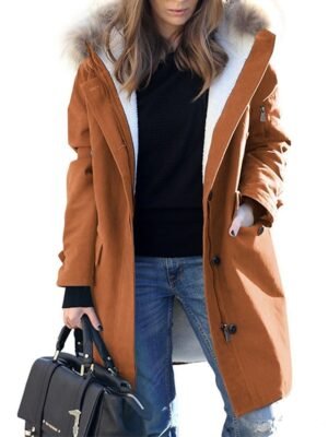 Chic Casual Solid Fur Collar Long Winter Parka - Image 4