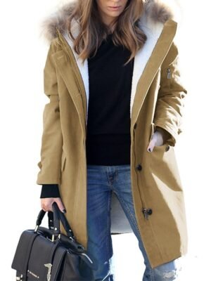 Chic Casual Solid Fur Collar Long Winter Parka - Image 5