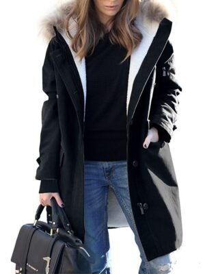 Chic Casual Solid Fur Collar Long Winter Parka - Image 6