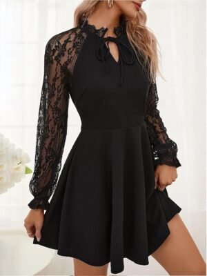 Chic Fitted Plain V Neck Long Sleeve Mini Dress - Image 1