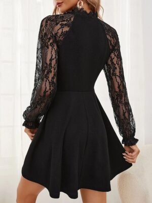 Chic Fitted Plain V Neck Long Sleeve Mini Dress - Image 2
