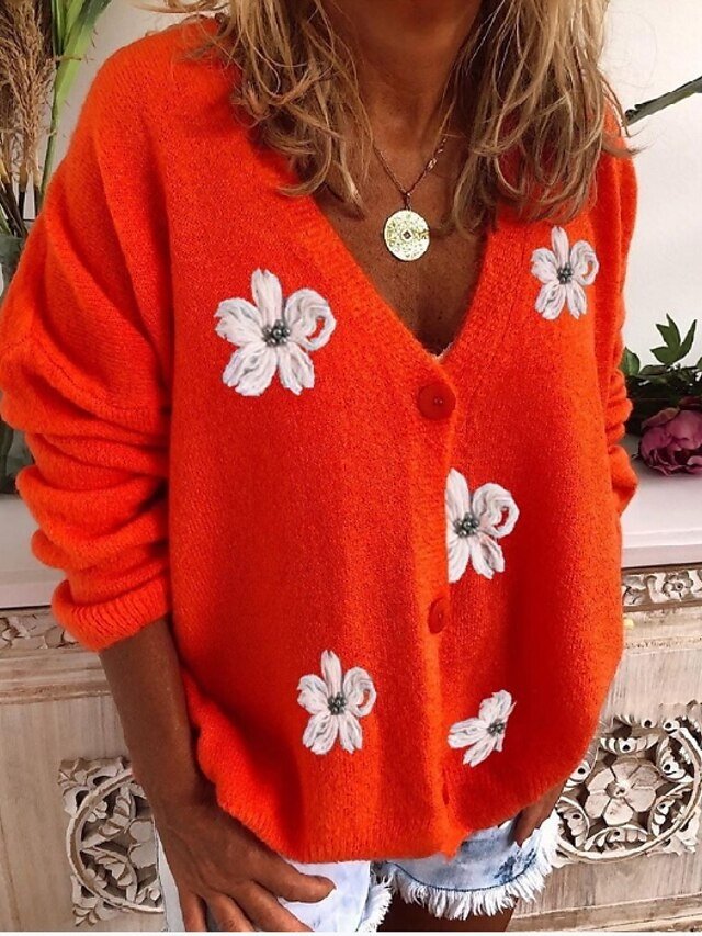 Chic Floral V Neck Embroidered Long Sleeve Knit Cardigan - Image 5